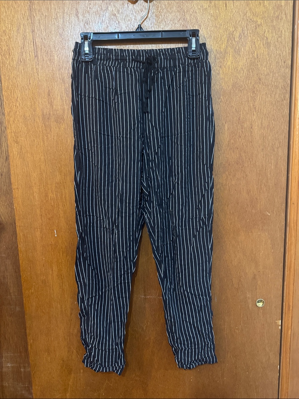 Black Pinstripe Casual Drawstring Pants